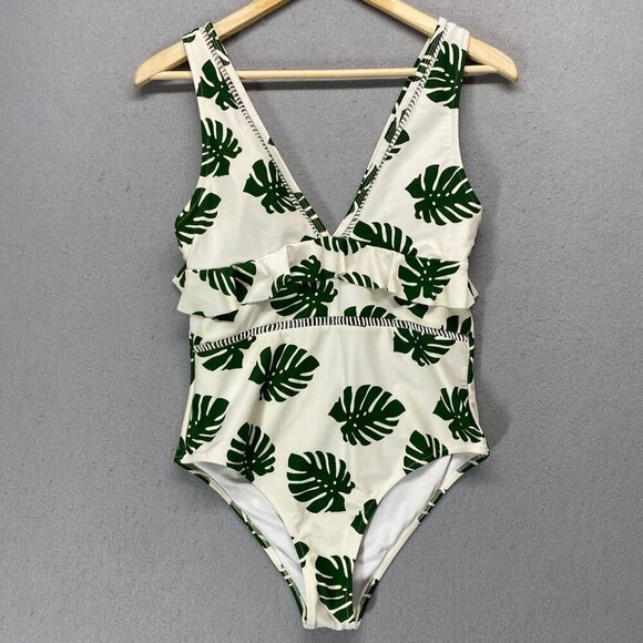 Cupshe Swiwsuit Womens Medium One Piece Green Leaves The Forest Deep V - Picture 1 of 13